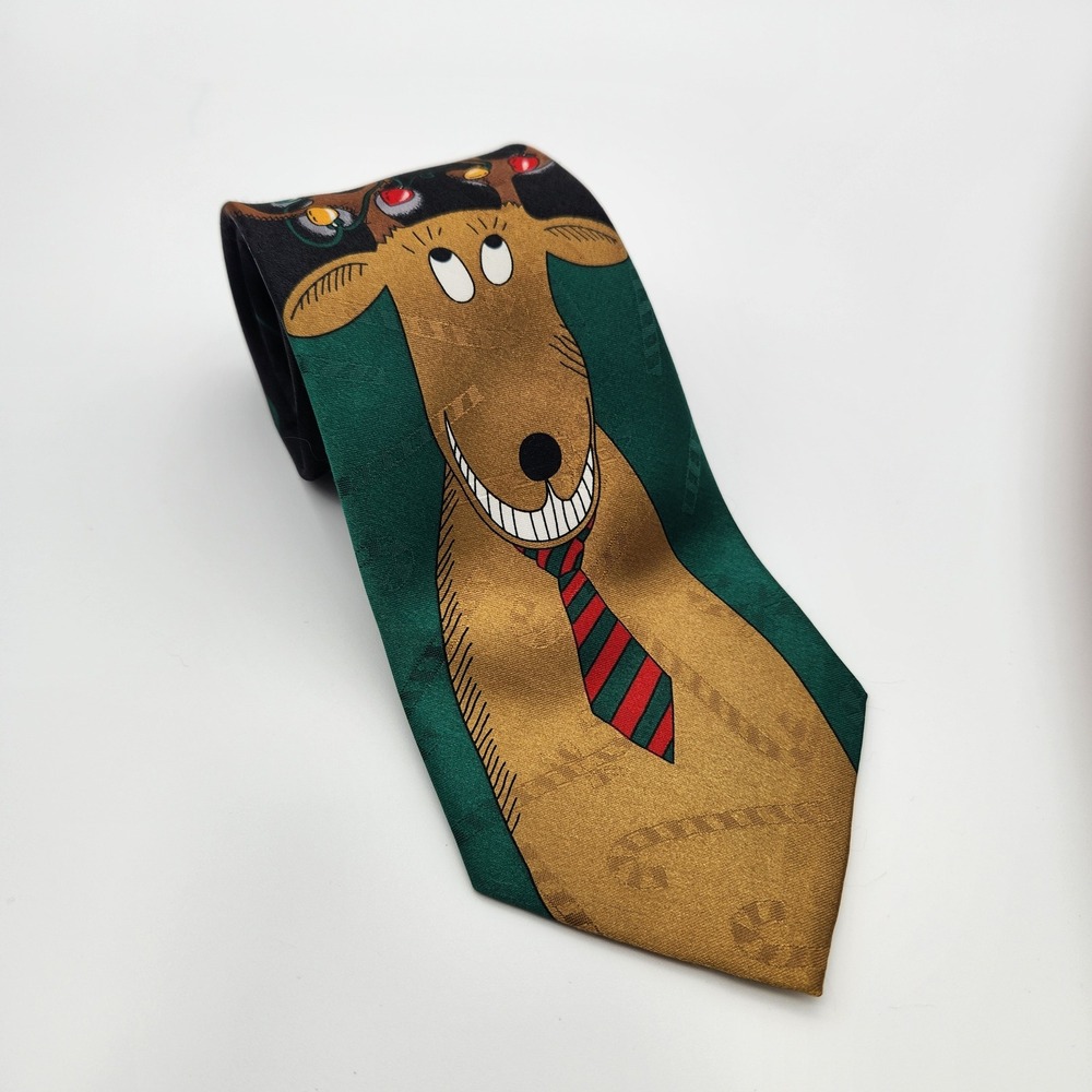 Hallmark Specialties Mens Christmas Reindeer Holiday Tie Green Black Novelty